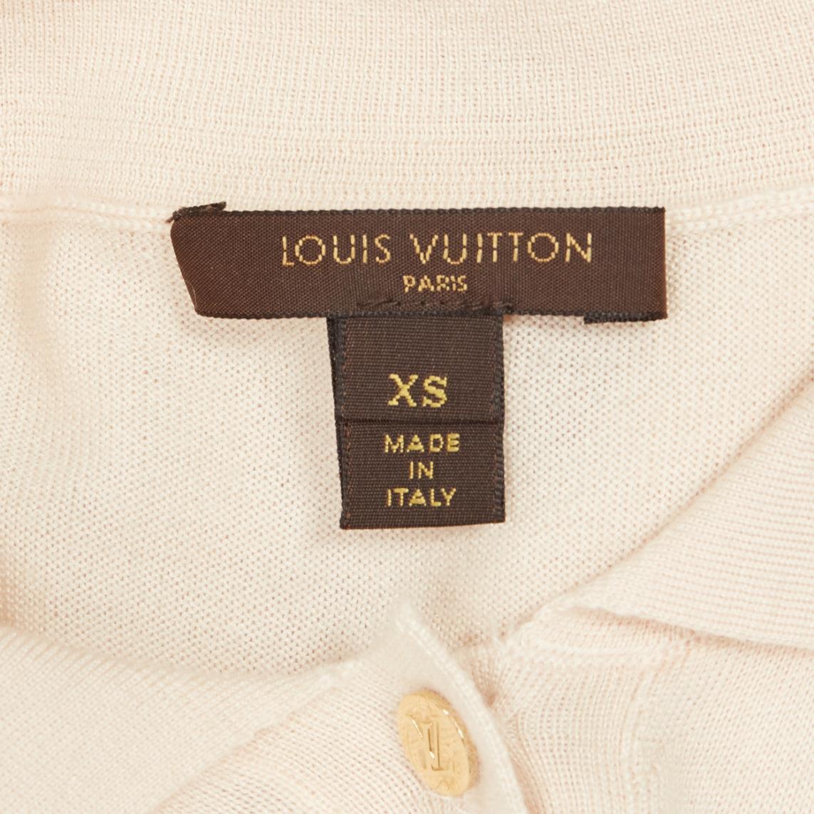 LOUIS VUITTON beige soft knit gold LV logo button pocketed polo shirt XS 5