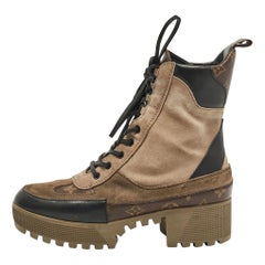 Louis Vuitton Beige Suede and Monogram Canvas Laureate Desert Boots Size 39.5