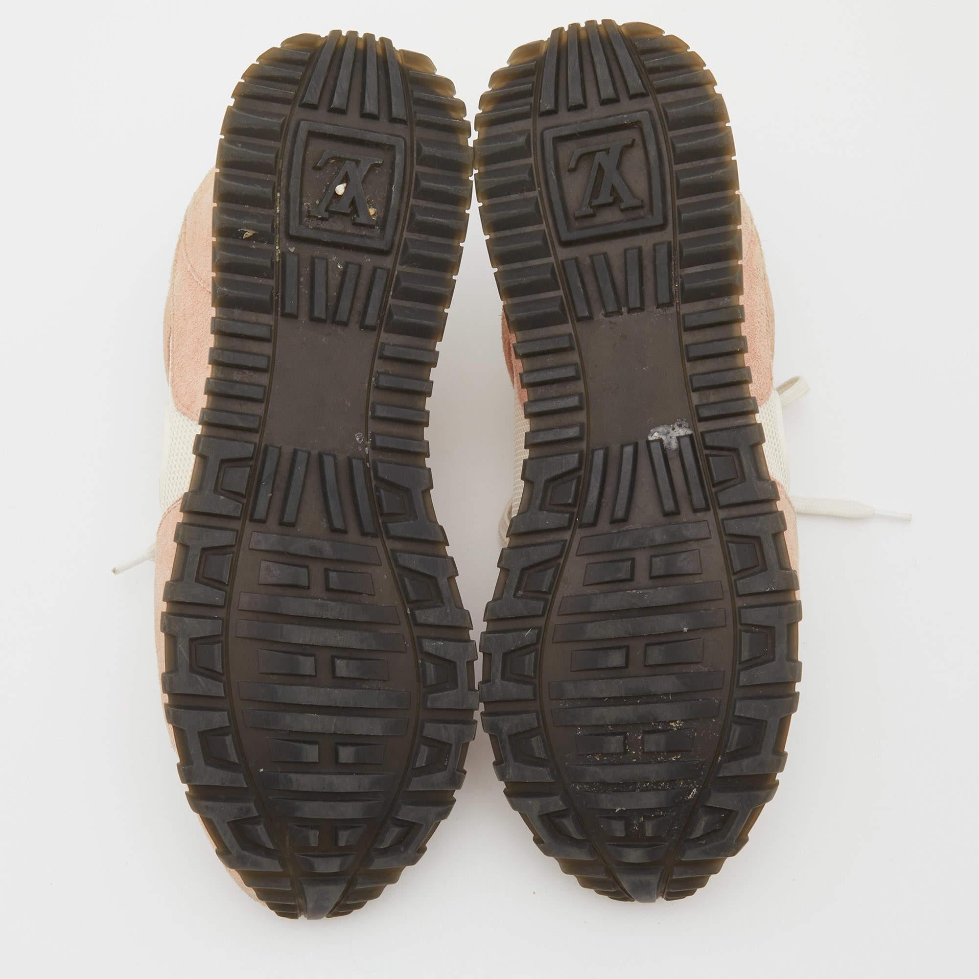Louis Vuitton Beige/White Suede and Mesh Run Away Low Top Sneakers Size 36.5 In Fair Condition In Dubai, Al Qouz 2