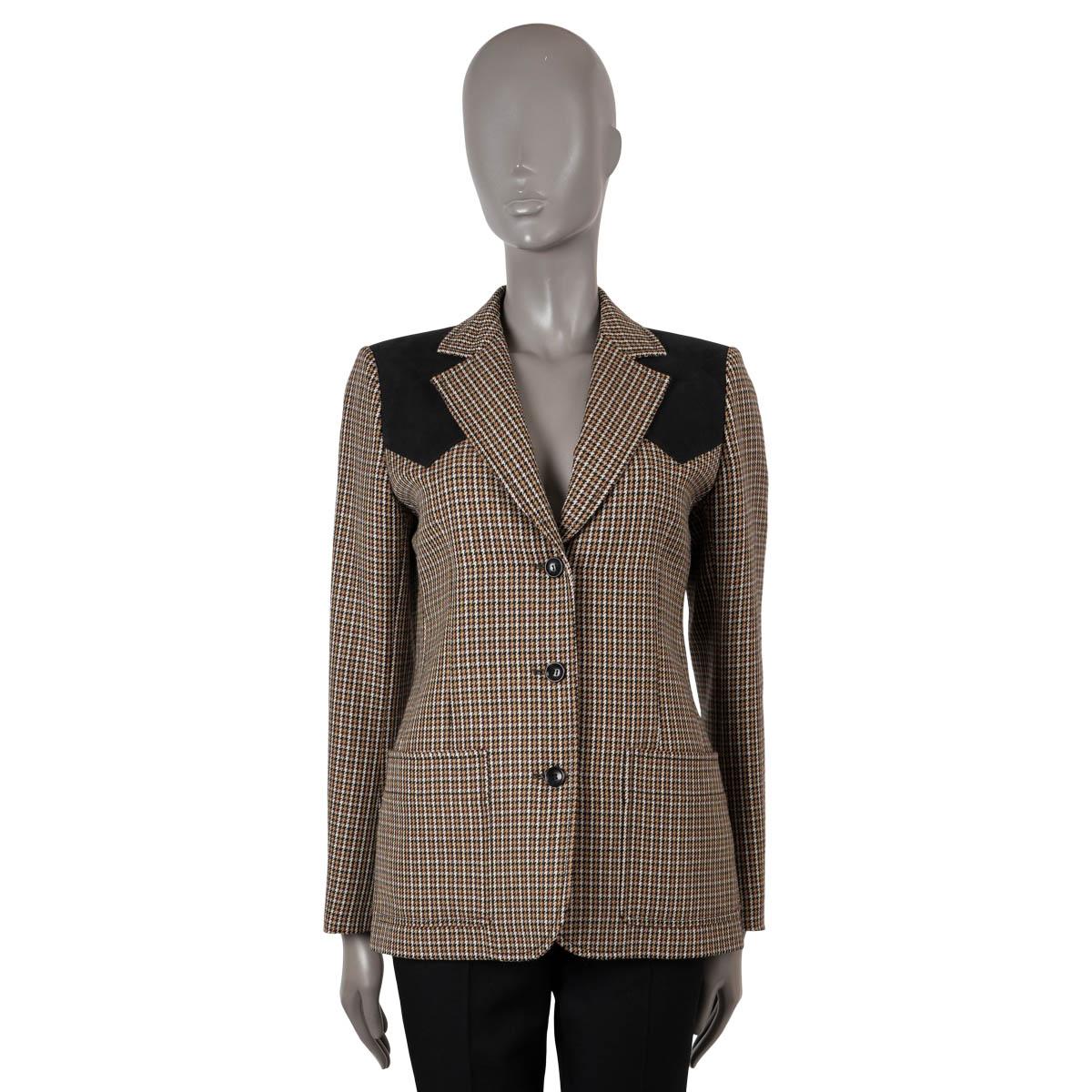 LOUIS VUITTON beige wool 2014 HOUNDSTOOTH Blazer Jacket 40 M In Excellent Condition In Zürich, CH