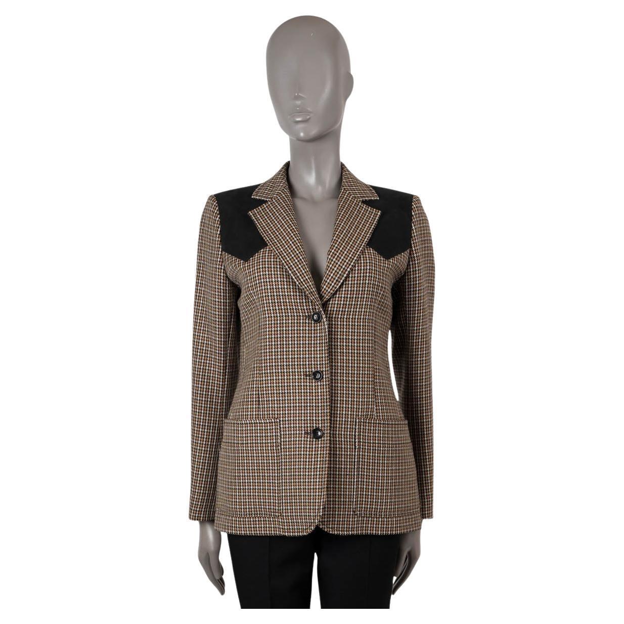 LOUIS VUITTON beige wool 2014 HOUNDSTOOTH Blazer Jacket 40 M For Sale