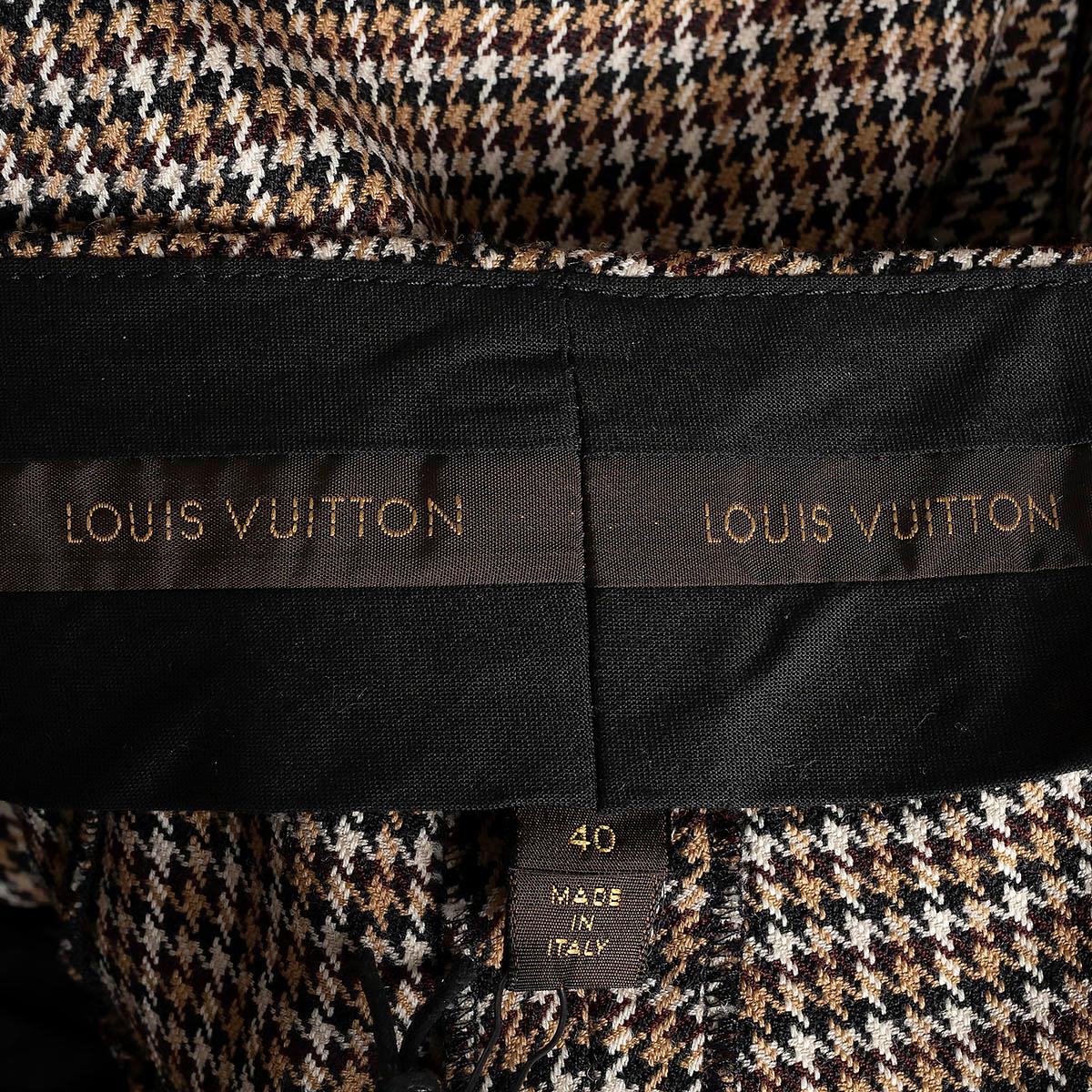 LOUIS VUITTON beige wool 2014 HOUNDSTOOTH TAPERED Pants 40 M For Sale 1