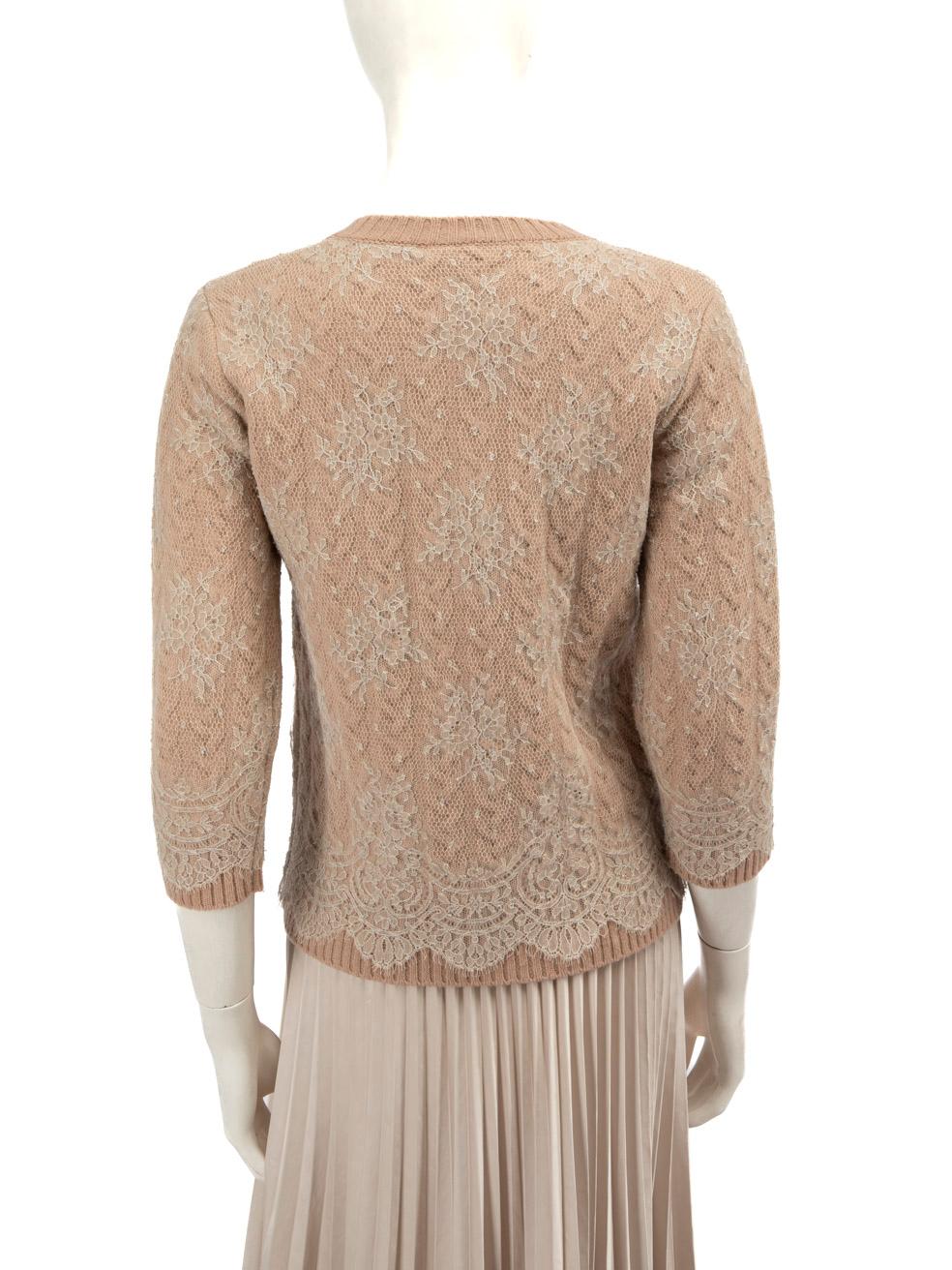 Louis Vuitton Beige Wool Lace Detail Knit Jumper Size L In Good Condition For Sale In London, GB