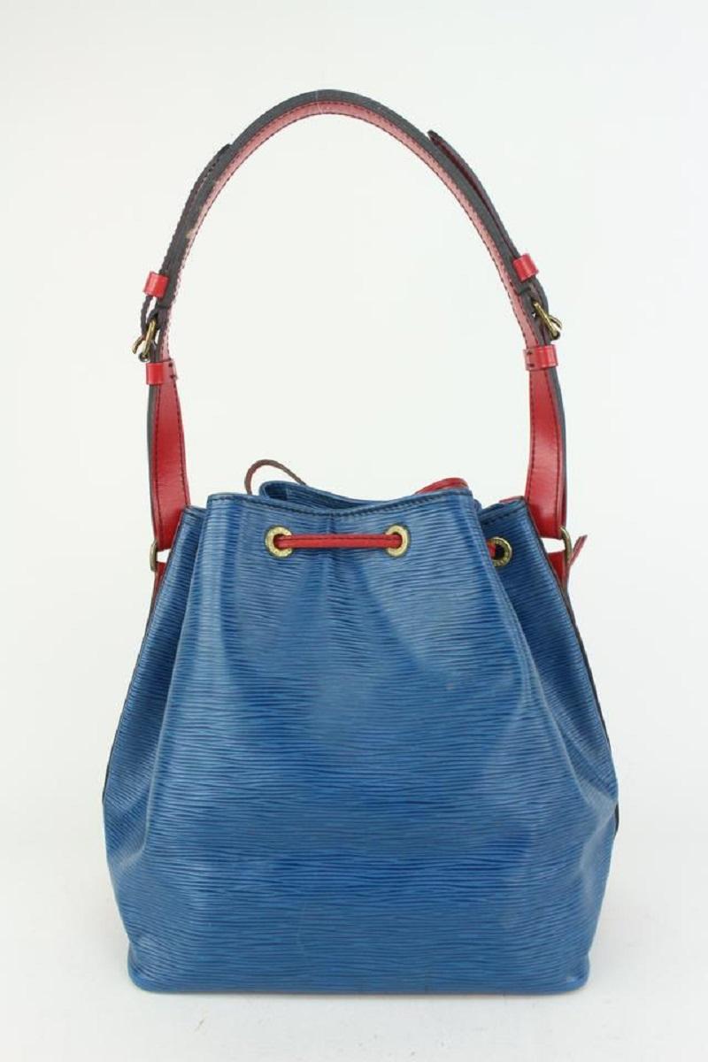 Women's Louis Vuitton Bicolor Blue Red Epi Leather Petit Noe Drawstring Bucket Hobo