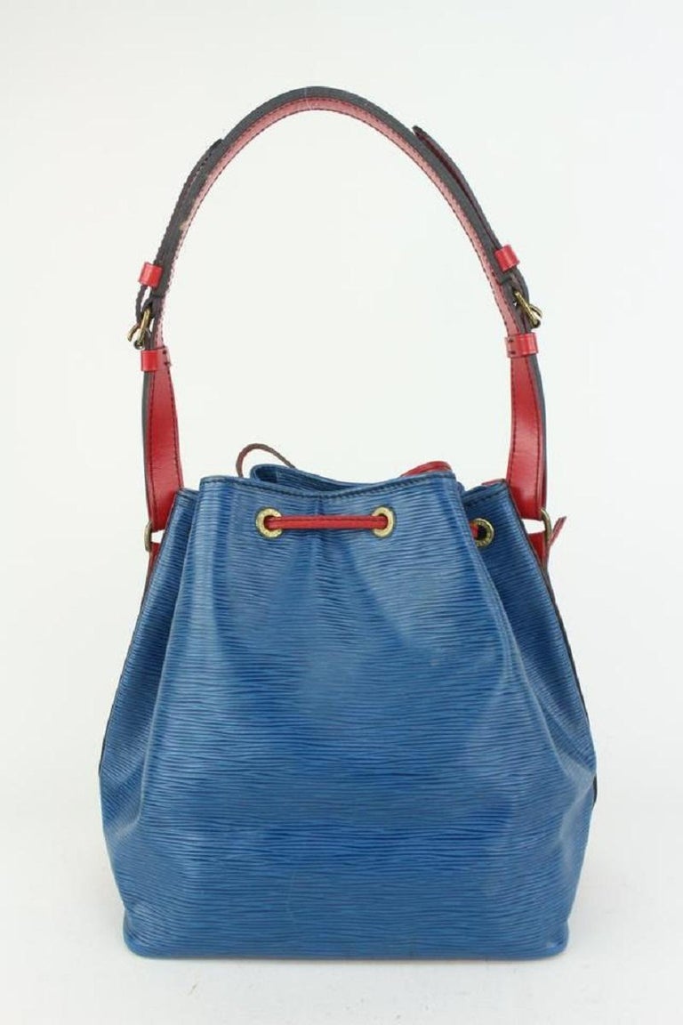 Auth Louis Vuitton Paris LV Noe Blue/Green Leather Women's Drawstring  Bucket Bag