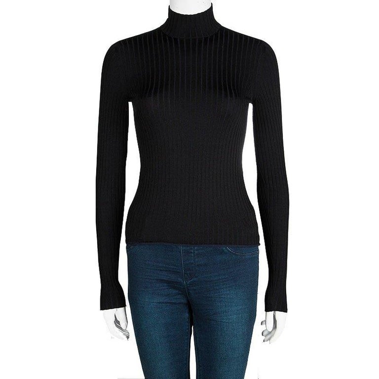 Louis Vuitton Bicolor Rib Knit High Neck Long Sleeve Top XS For Sale at 1stdibs