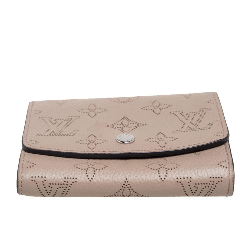Brown Louis Vuitton Biscuit Mahina Leather Iris Compact Wallet