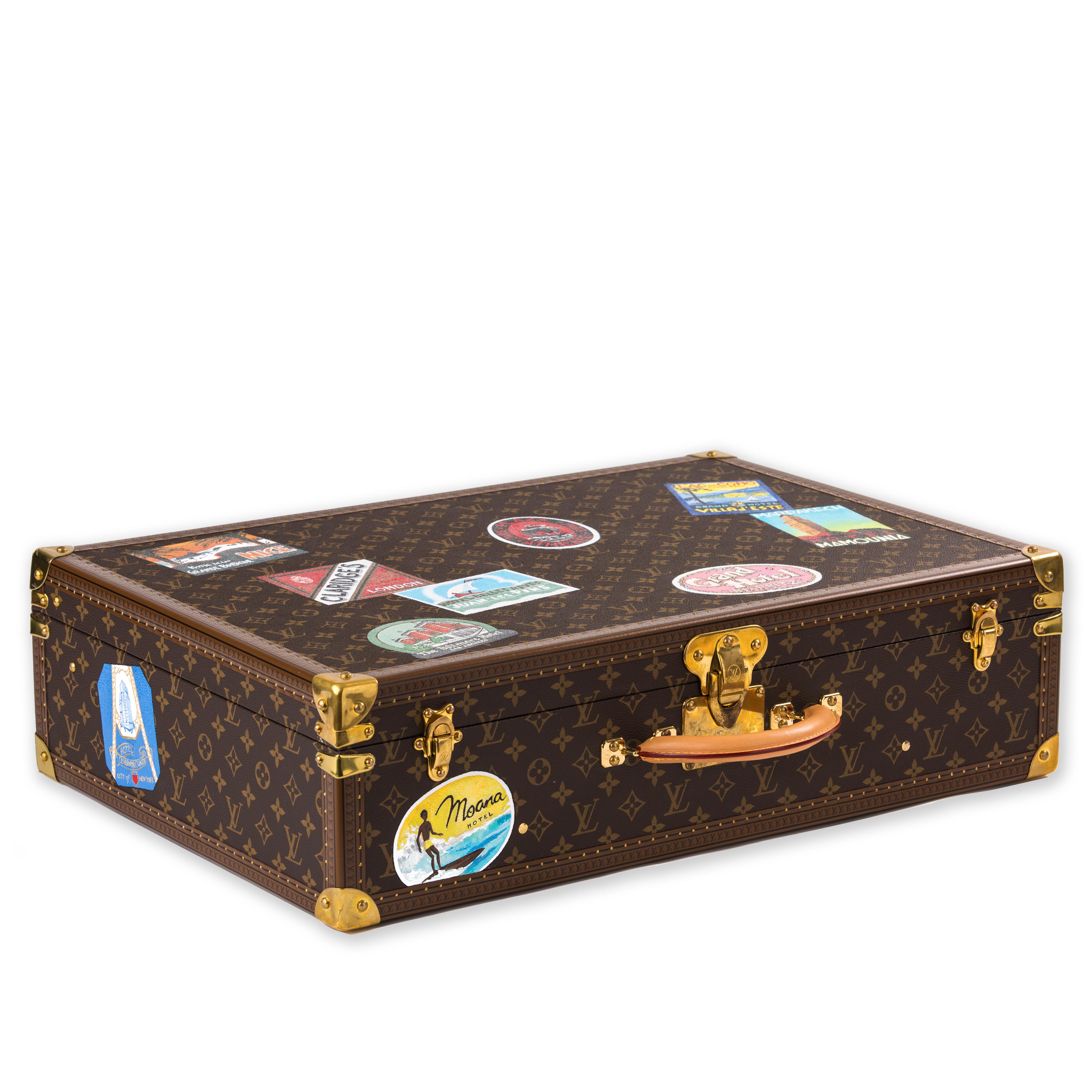 French Louis Vuitton Bisten Suitcase 65 Monogram with Stickers For Sale