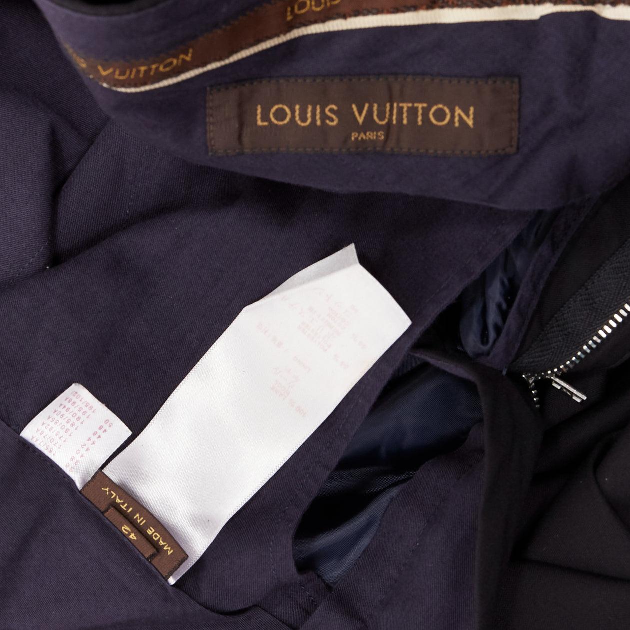 LOUIS VUITTON black 100% wool silver LV logo buckle sides cropped pants FR42 M 4