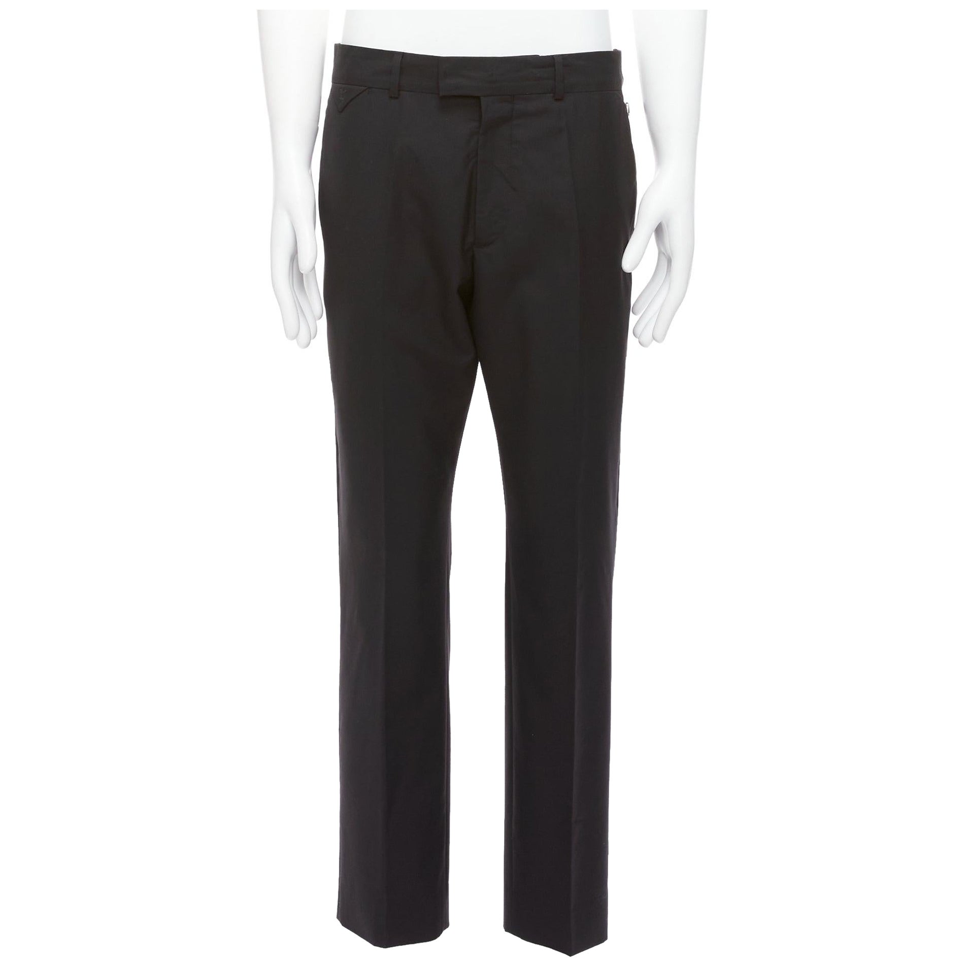 LOUIS VUITTON black 100% wool silver LV logo buckle sides cropped pants FR42 M