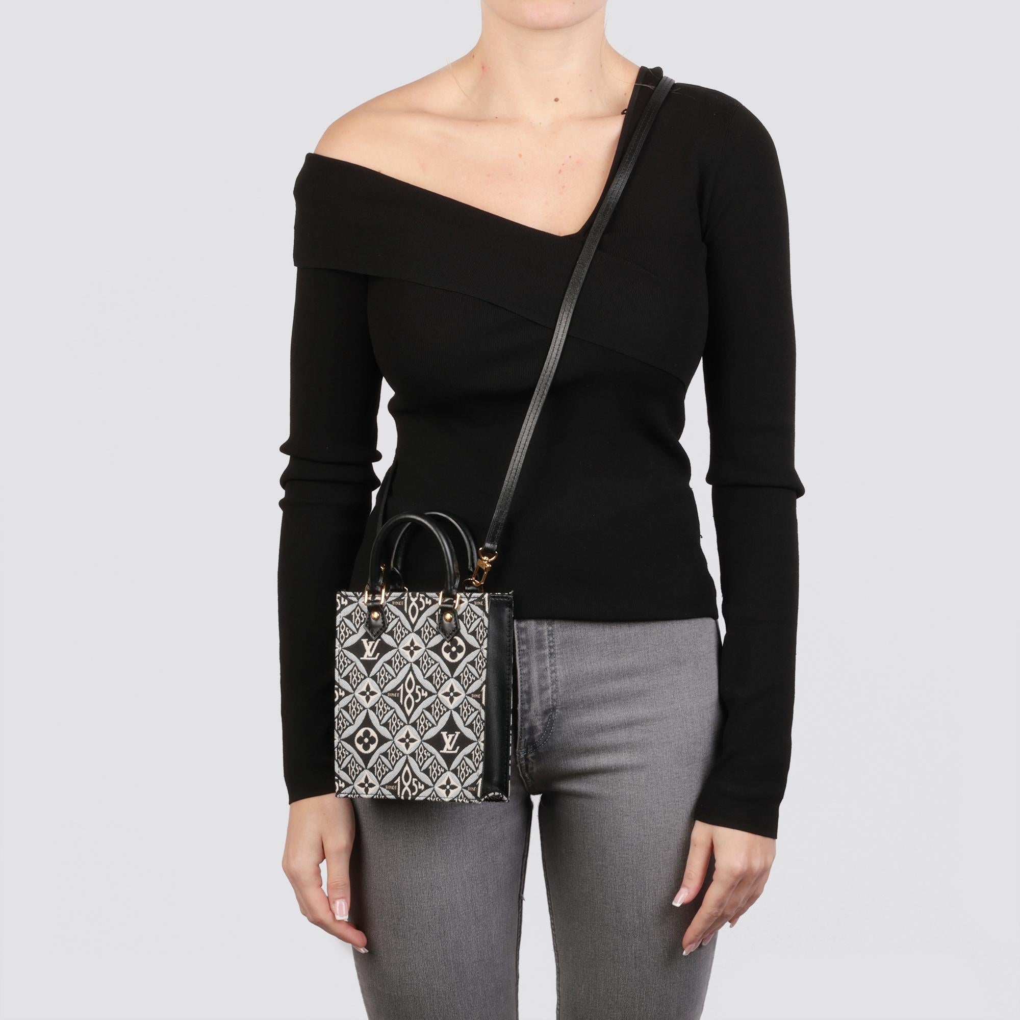 LOUIS VUITTON Black 1854 Monogram Canvas & Calfskin Leather Mini Sac Plat For Sale 8