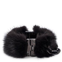 LOUIS VUITTON black 2014 LOCK ME MINK FUR Cuff Bracelet