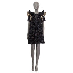 LOUIS VUITTON black 2019 RUFFLE BELTED TWEED Dress 38 S