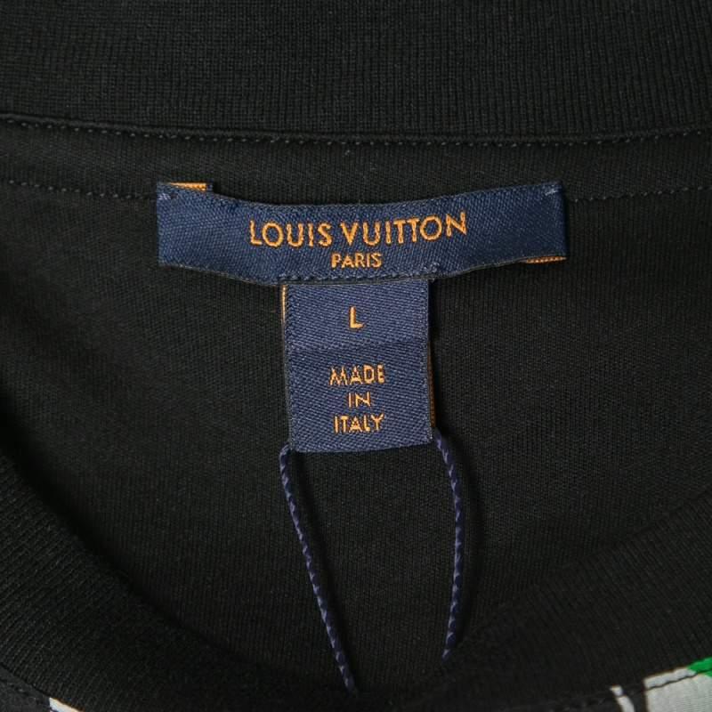 Louis Vuitton Black Abstract Print Silk & Cotton Crew Neck Half Sleeve T-Shirt  1