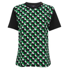 Louis Vuitton Schwarz Abstrakter Druck Seide & Baumwolle Rundhalsausschnitt T-Shirt mit halben Ärmeln 
