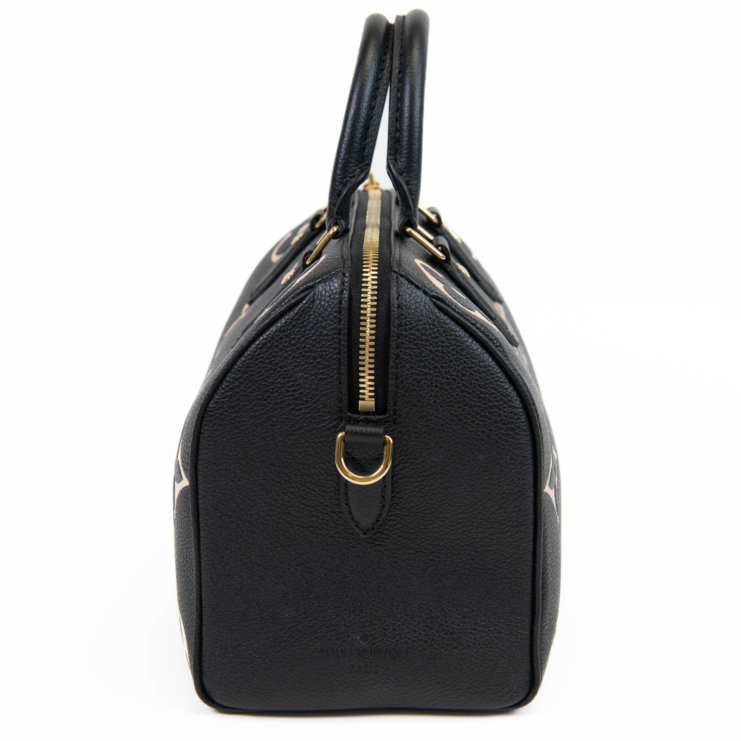 Louis Vuitton Black and Beige Empreinte Monogram Leather Giant Speedy Bandoulier For Sale 1