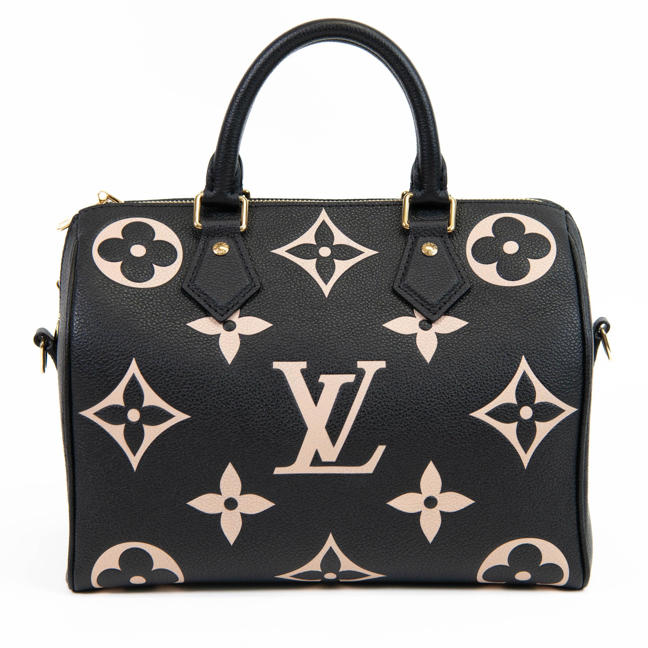 Louis Vuitton Empreinte Monogramm Leder Riesiger Speedy Bandoulier in Schwarz und Beige mit Monogramm aus Leder im Angebot bei 1stDibs