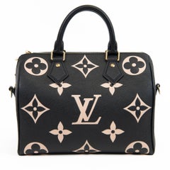 Louis Vuitton Empreinte Monogramm Leder Riesiger Speedy Bandoulier in Schwarz und Beige mit Monogramm aus Leder