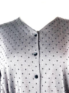 LOUIS VUITTON Black and Grey Polka Dot Cashmere Sweater w/ Buttons and Belt
