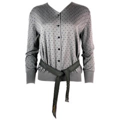 LOUIS VUITTON Black and Grey Polka Dot Cashmere Sweater w/ Buttons and Belt 