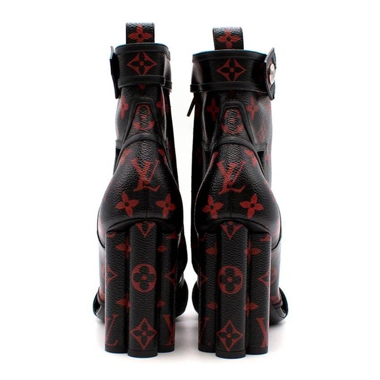 Louis Vuitton Black and Red Monogram Logomania Boots For Sale at 1stdibs