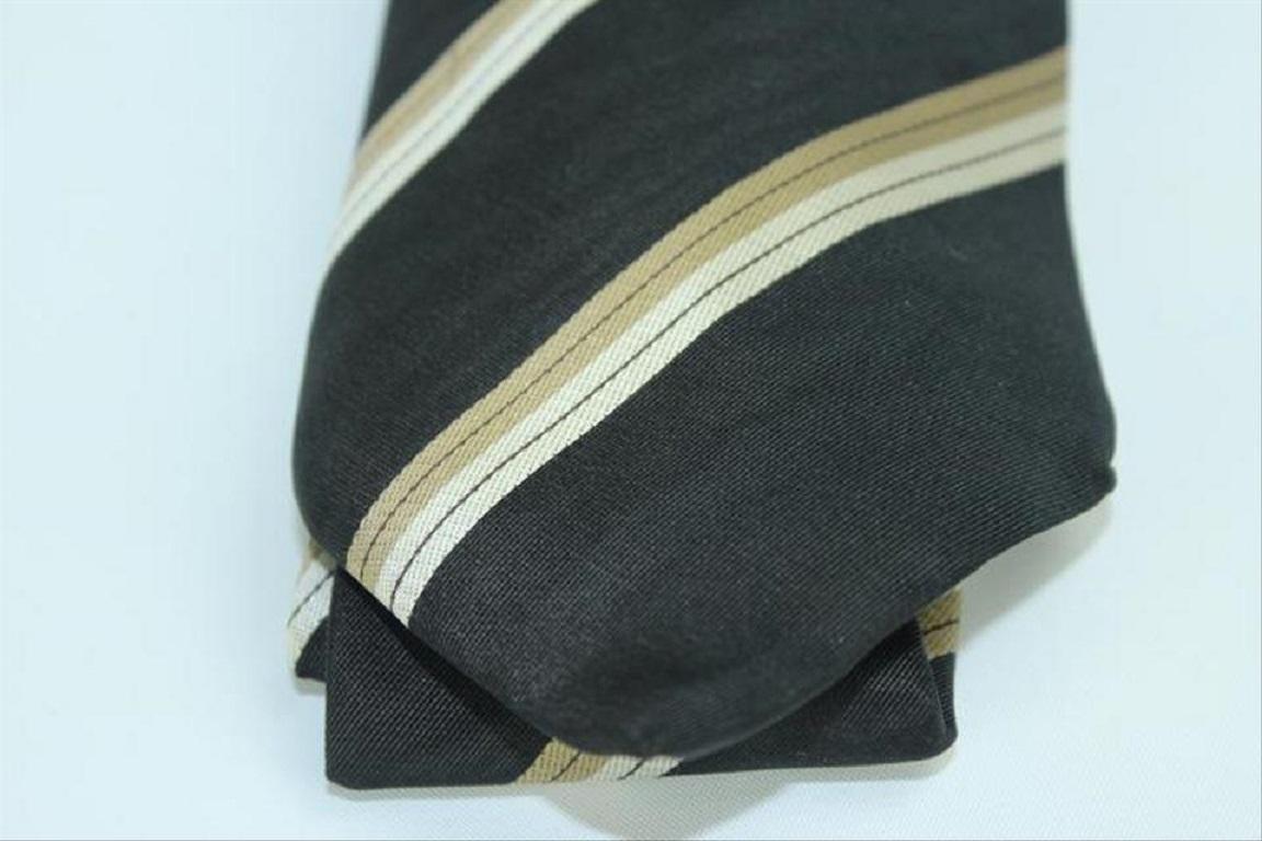 Louis Vuitton Black and Taupe Lv Diagonal Strip Tie Telm7 For Sale 1