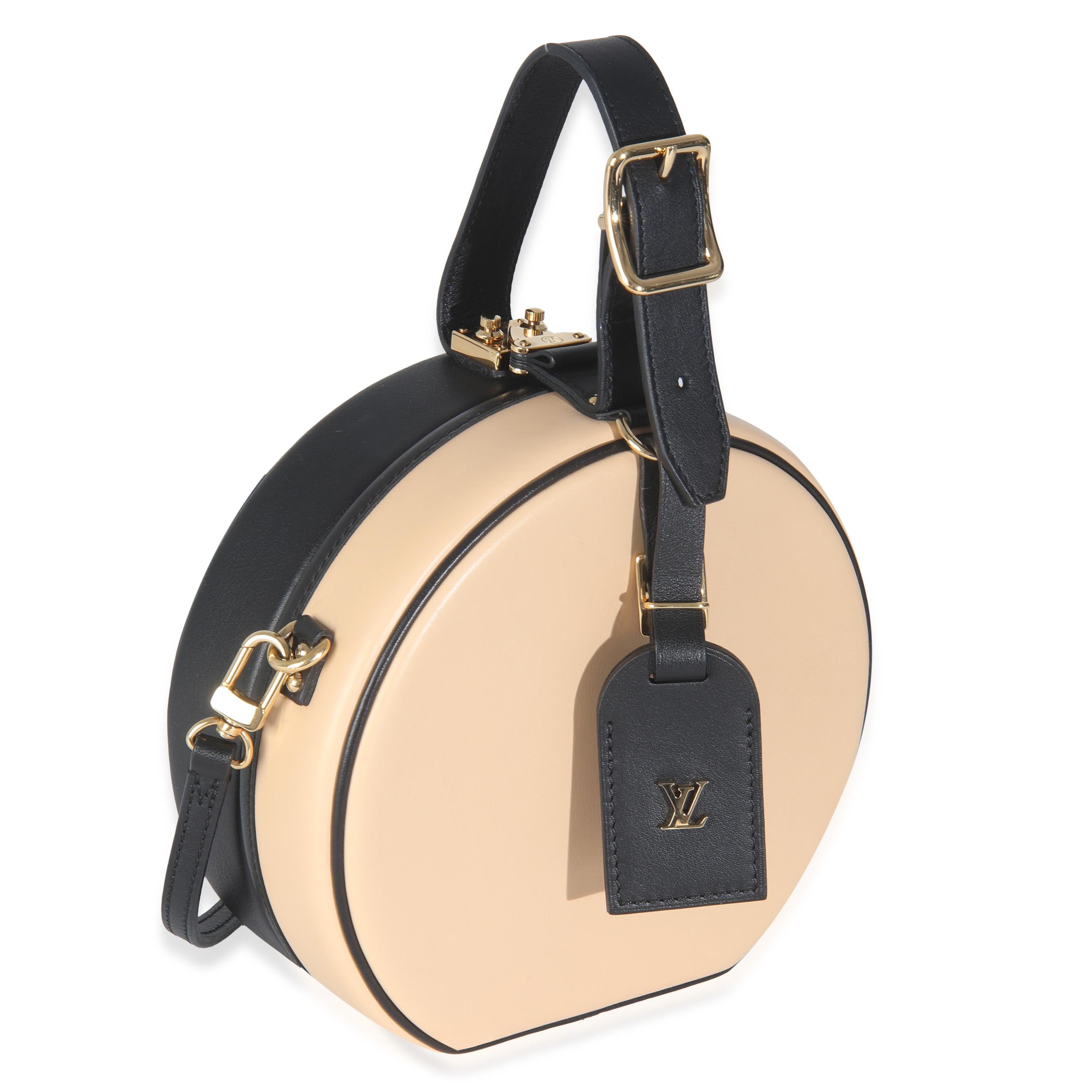 Louis Vuitton Schwarz Beige Kalbsleder Petite Boite Chapeau (Orange) im Angebot