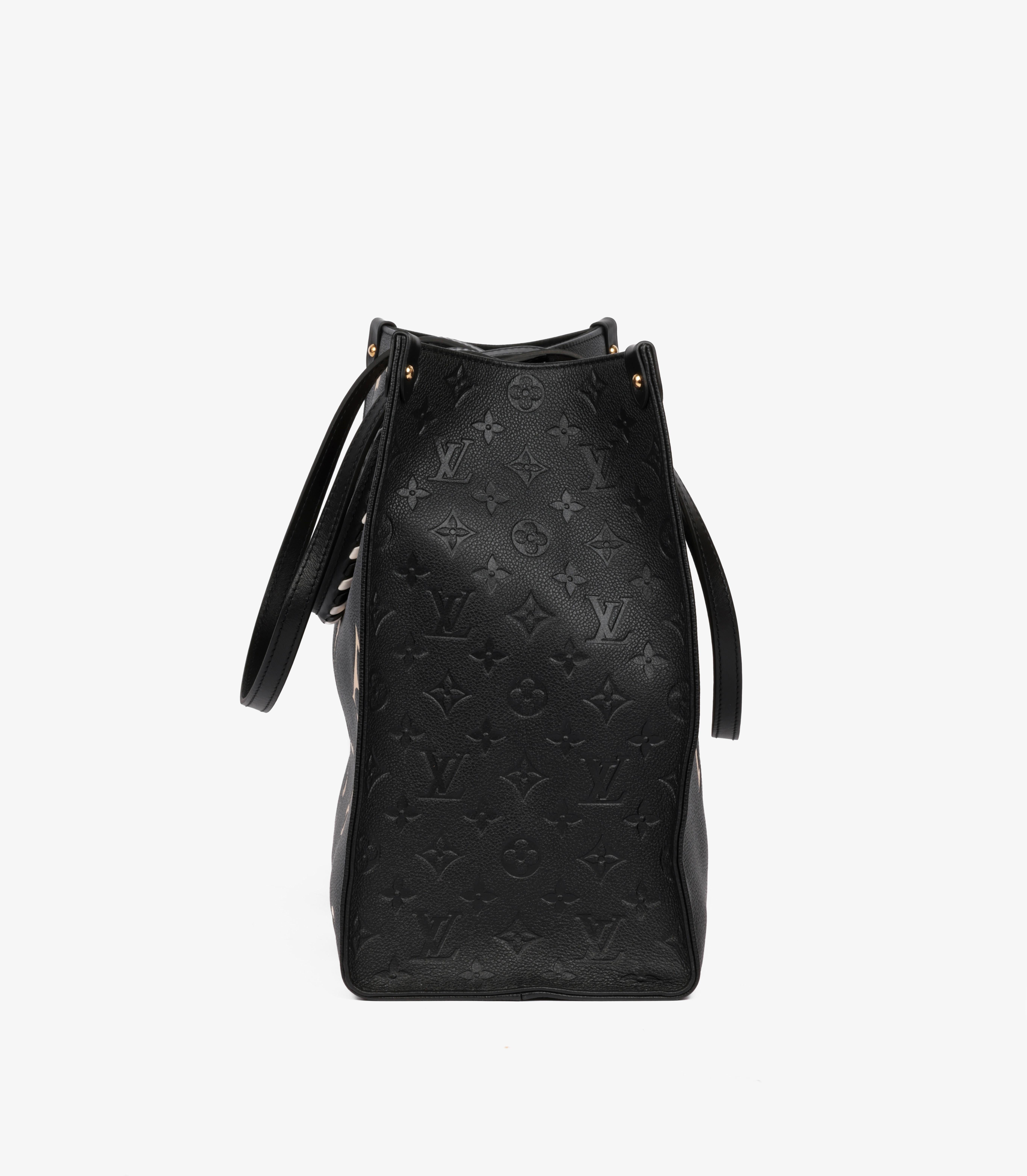 Women's Louis Vuitton Black & Beige Giant Monogram Empreinte Leather Onthego GM For Sale