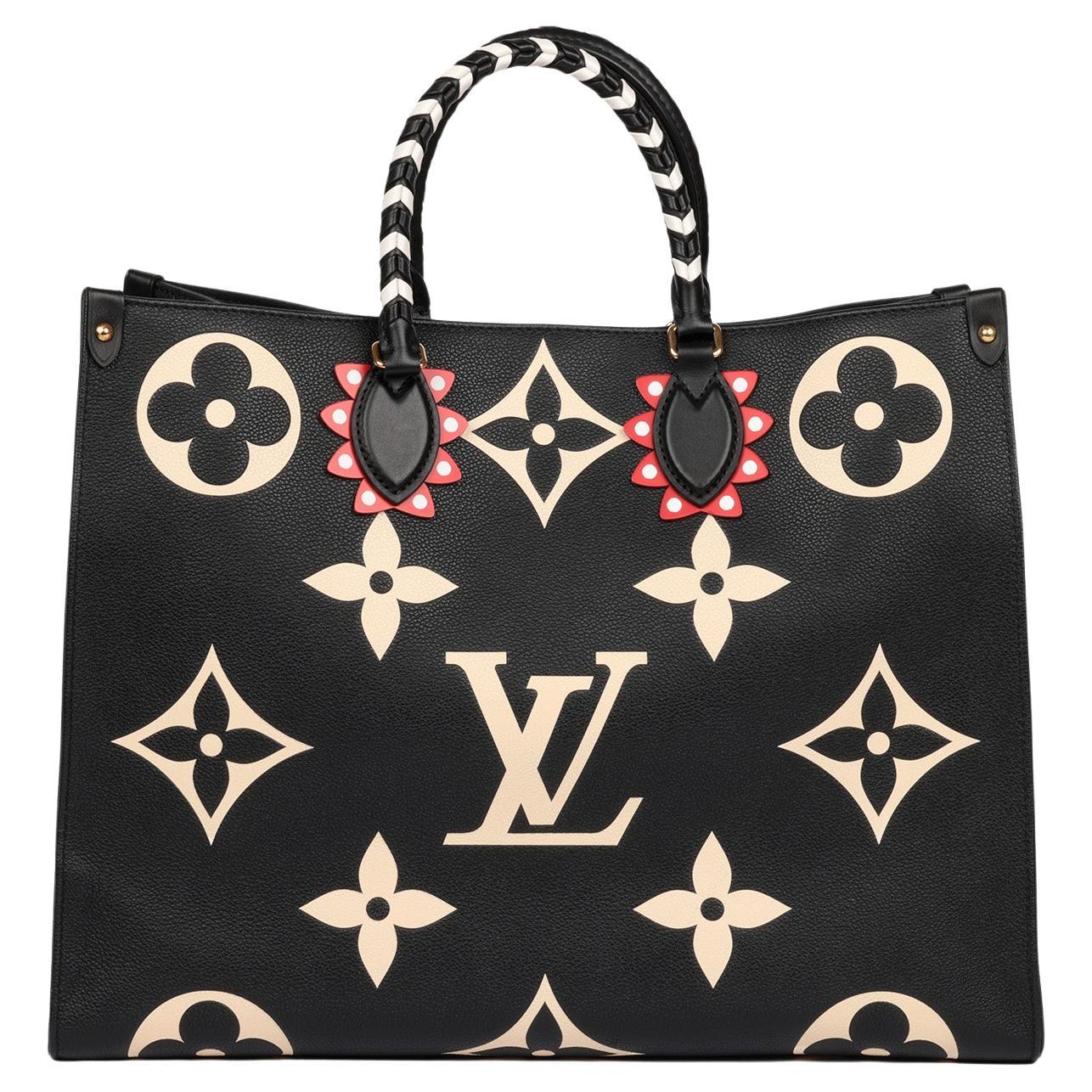 Louis Vuitton Black & Beige Giant Monogram Empreinte Leather Onthego GM For Sale