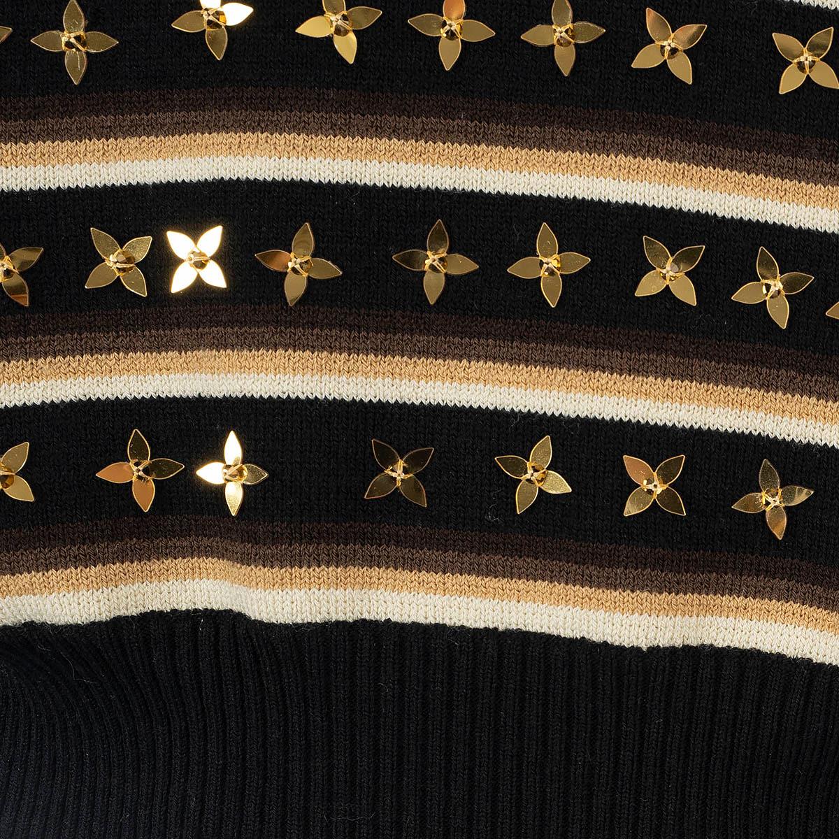 LOUIS VUITTON black beige gold wool 2020 SEQUIN STAR STRIPED V-Neck Sweater S For Sale 3