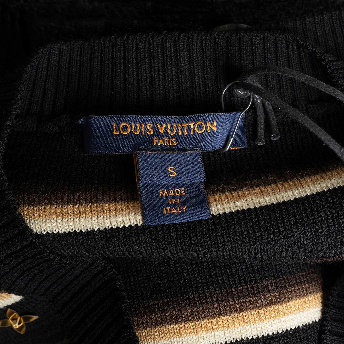 LOUIS VUITTON black beige gold wool 2020 SEQUIN STAR STRIPED V-Neck Sweater S For Sale 4