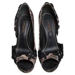 Louis Vuitton Black/Beige Lace And Satin Open Toe D'orsay Pumps Size 35.5
