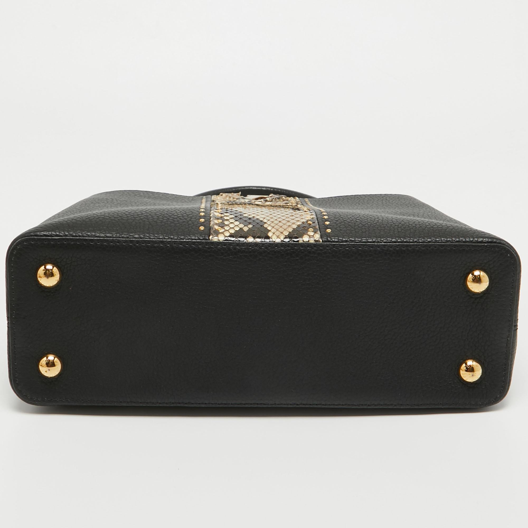 Louis Vuitton Black/Beige Leather and Python Capucines MM Bag 6