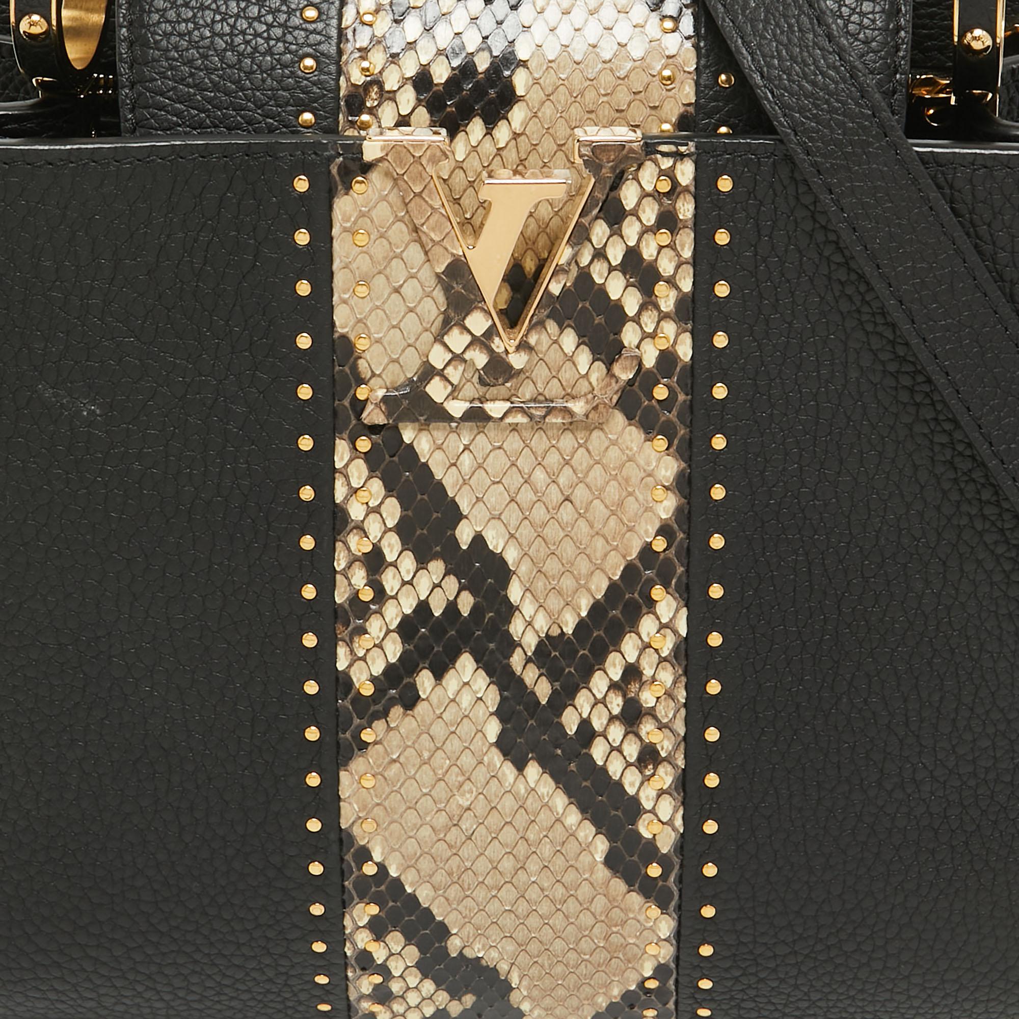 Louis Vuitton Black/Beige Leather and Python Capucines MM Bag 10