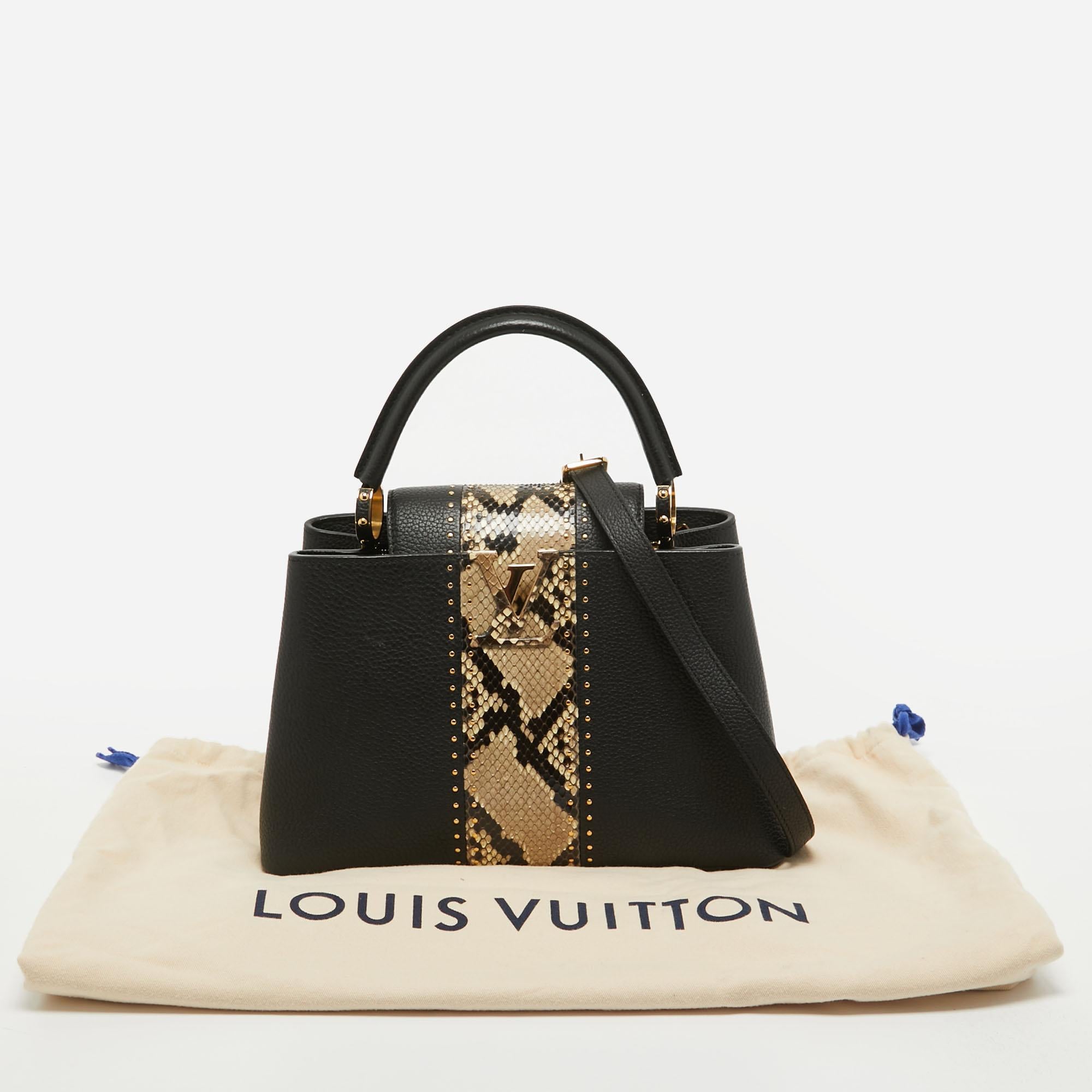 Louis Vuitton Black/Beige Leather and Python Capucines MM Bag 11