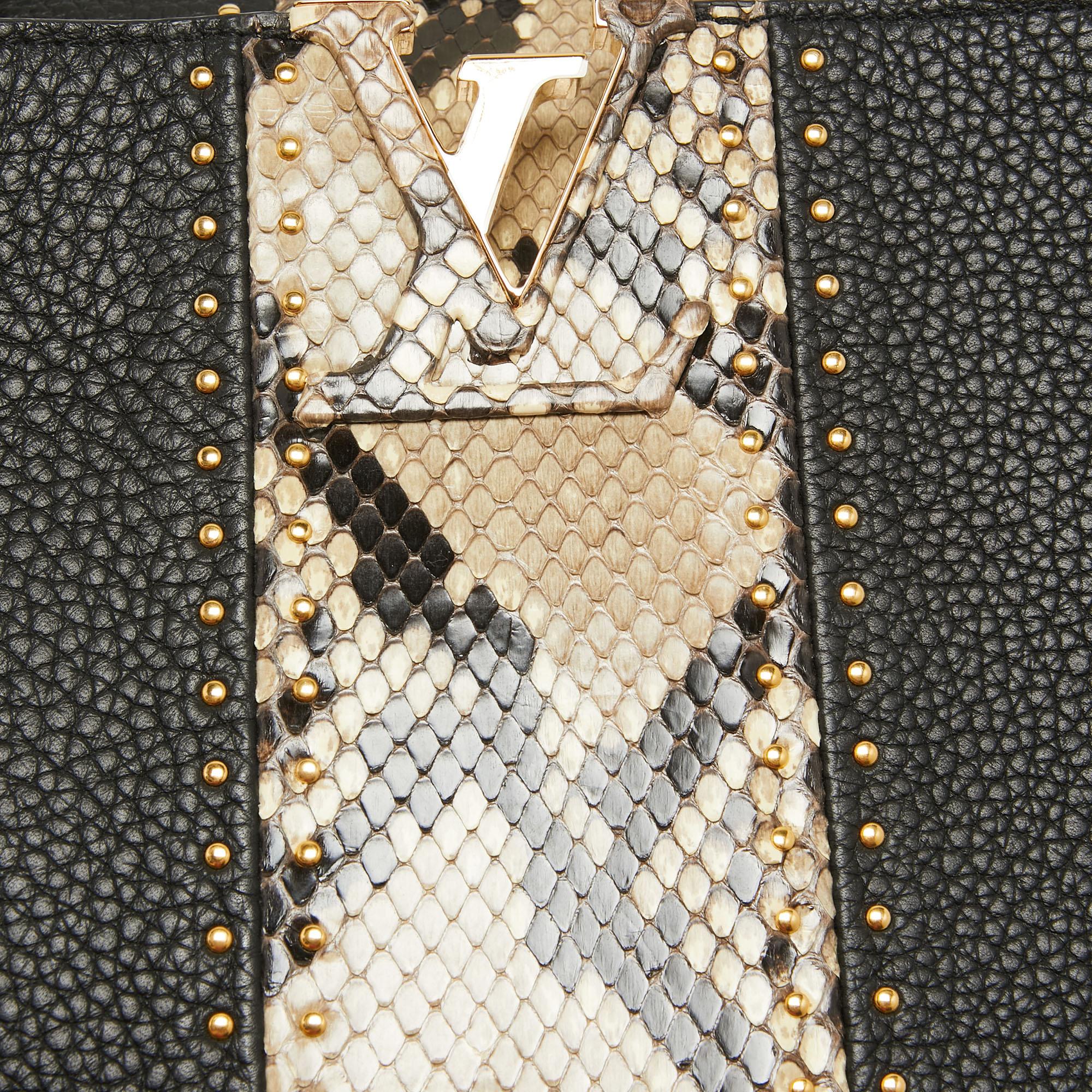 Women's Louis Vuitton Black/Beige Leather and Python Capucines MM Bag