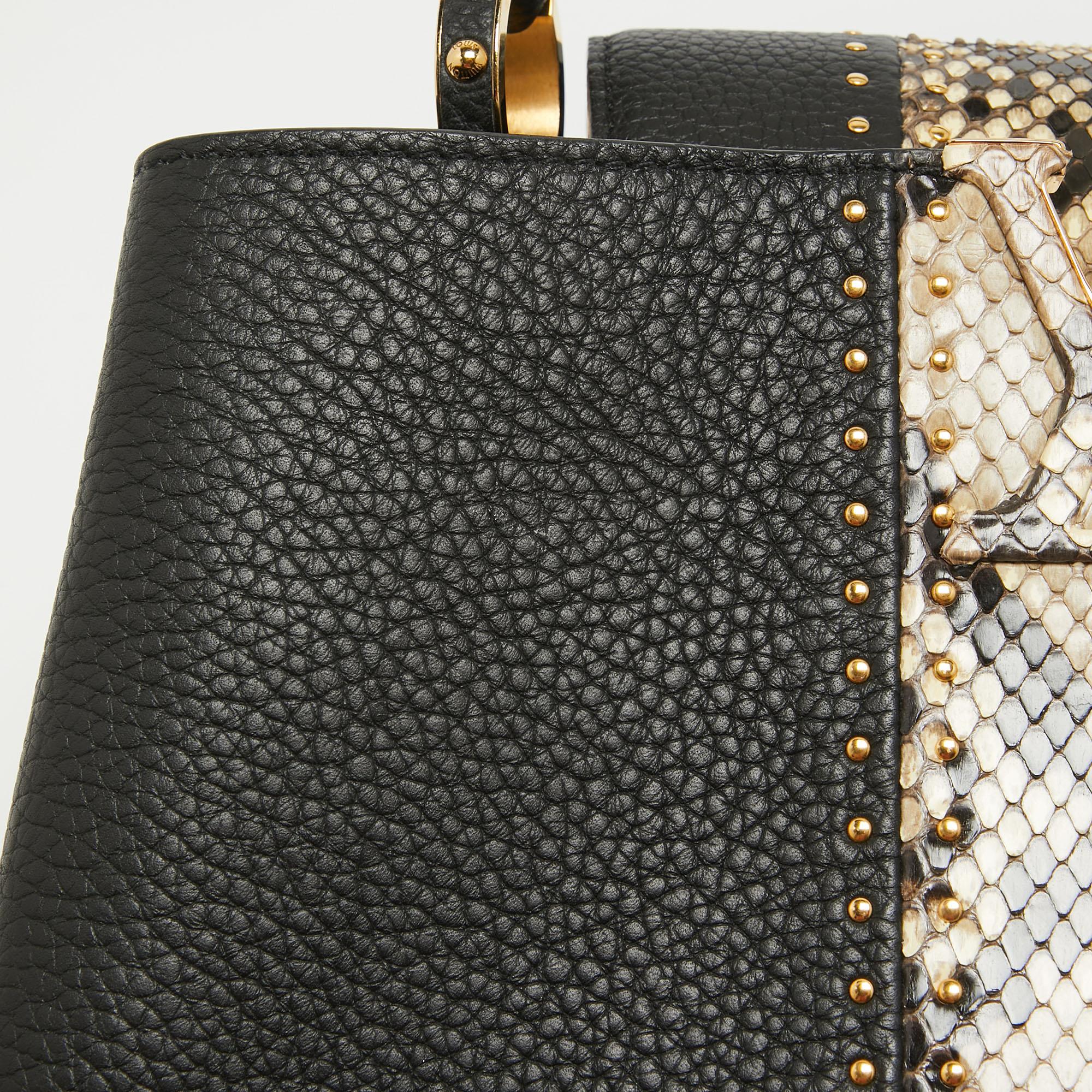 Louis Vuitton Black/Beige Leather and Python Capucines MM Bag 1