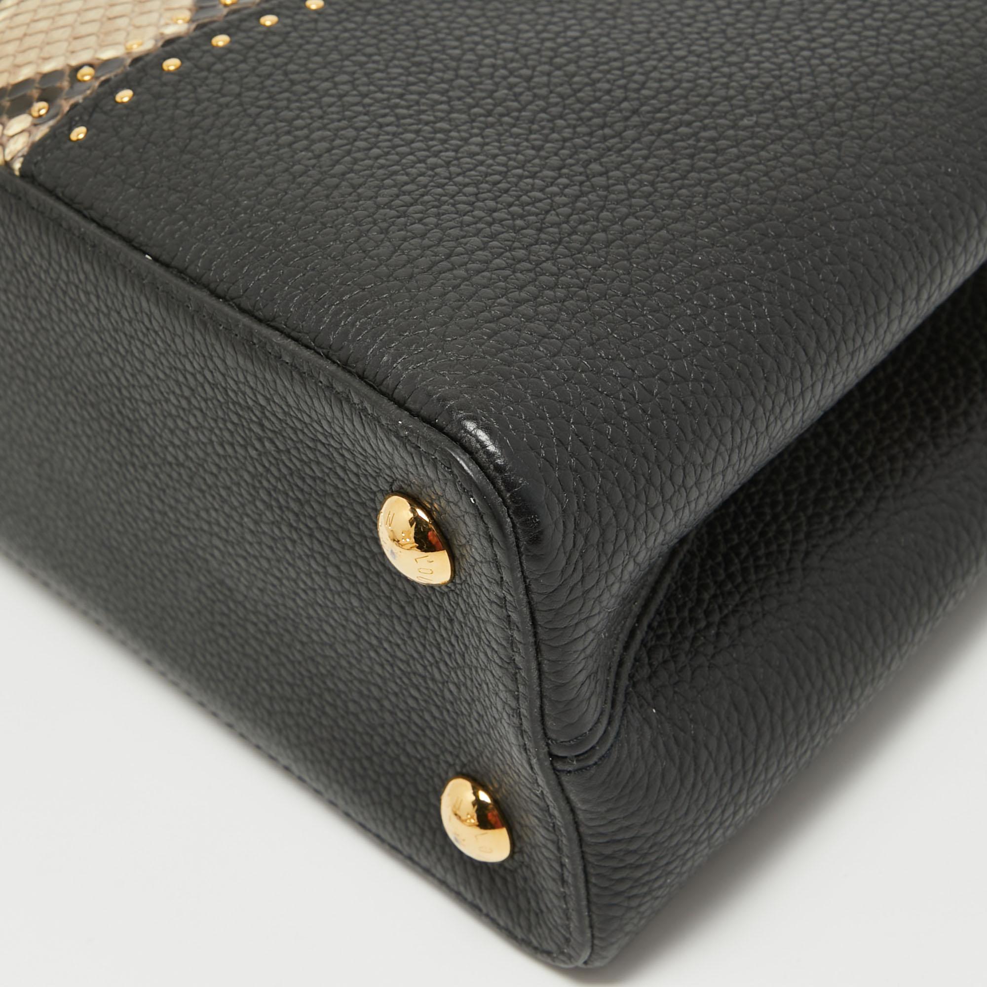 Louis Vuitton Black/Beige Leather and Python Capucines MM Bag 2