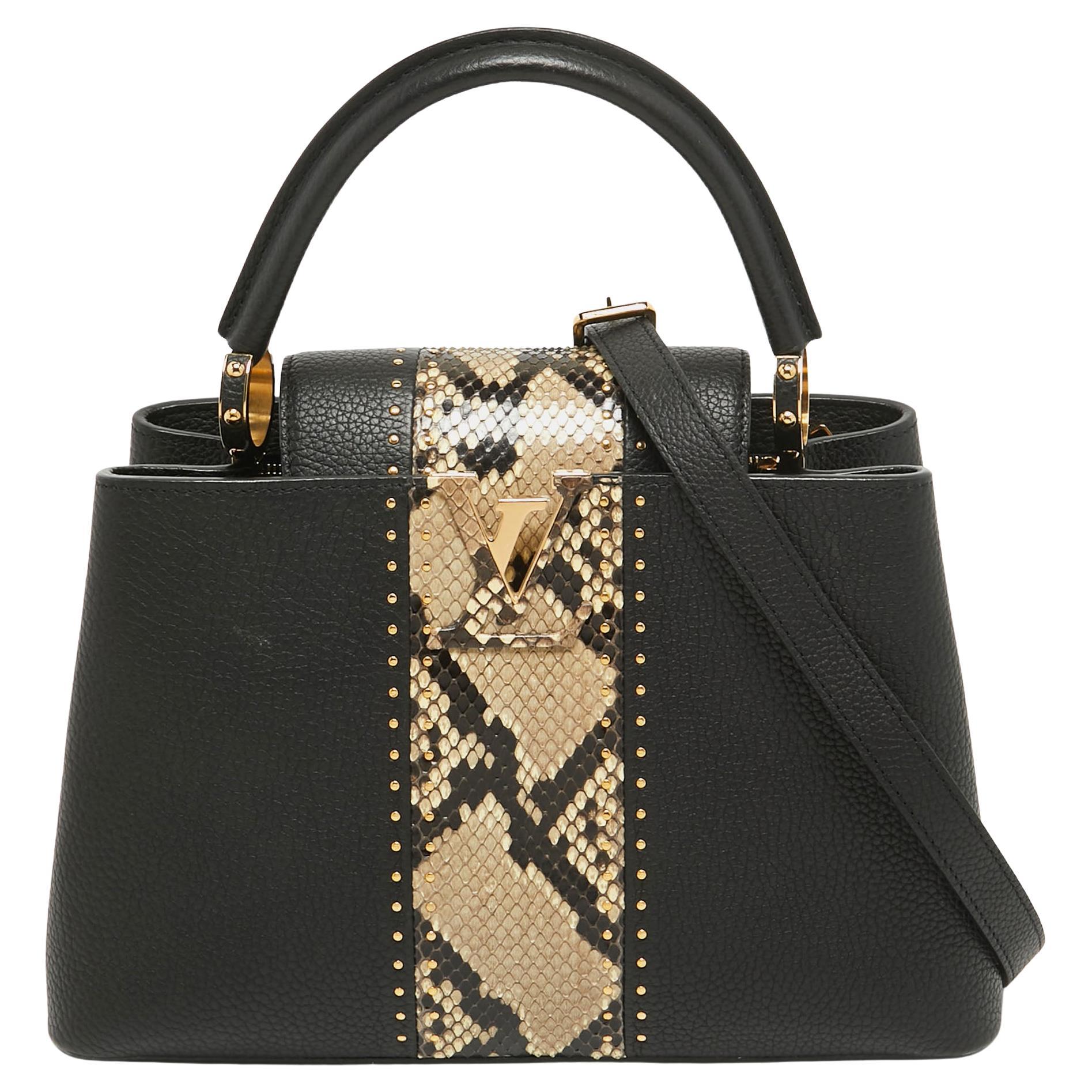 Louis Vuitton Black/Beige Leather and Python Capucines MM Bag