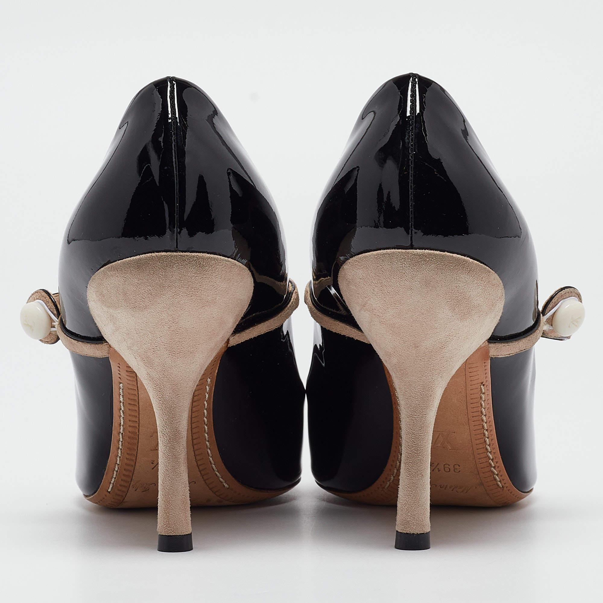 Louis Vuitton Black/Beige Patent Mary Jane Pumps Size 39.5 For Sale 1