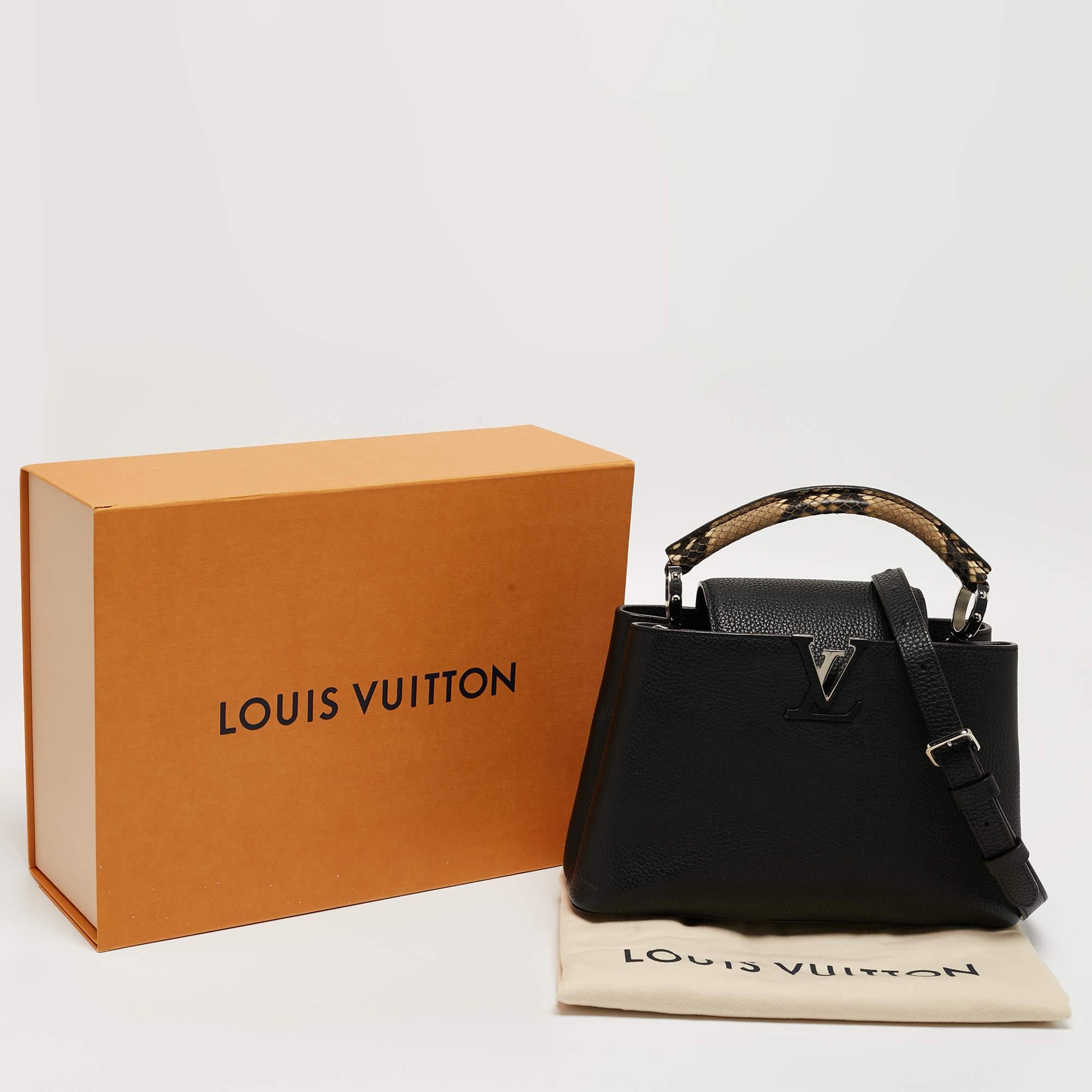 Louis Vuitton Black/Beige Taurillon Leather and Python Capucines BB Bag For Sale 15