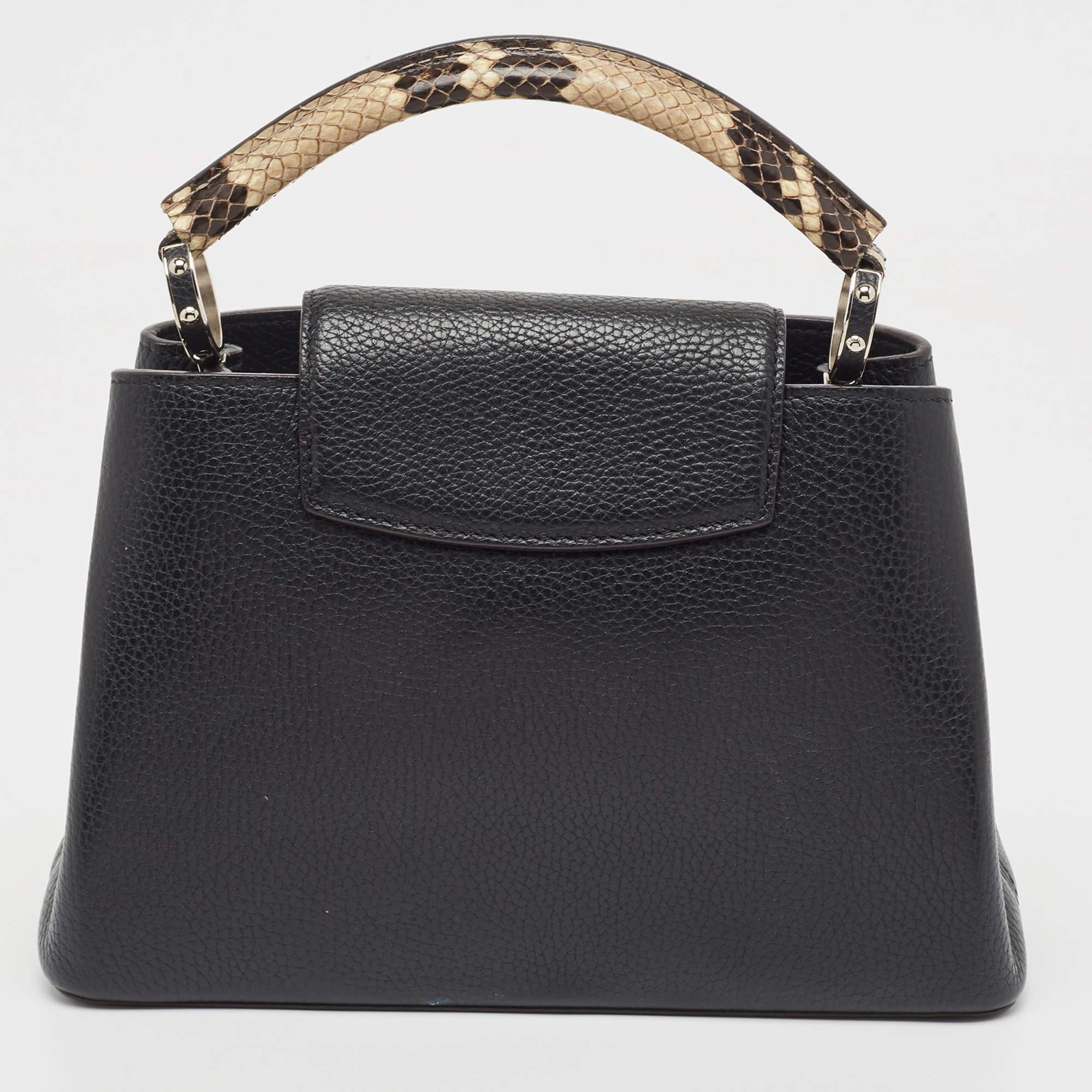 Women's Louis Vuitton Black/Beige Taurillon Leather and Python Capucines BB Bag For Sale