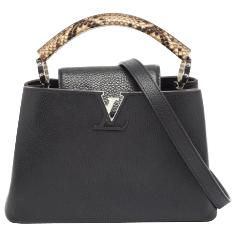 Louis Vuitton Taurillon Schwarz/Beige Taurillon Leder und Python Capucines BB Tasche aus Leder im Angebot