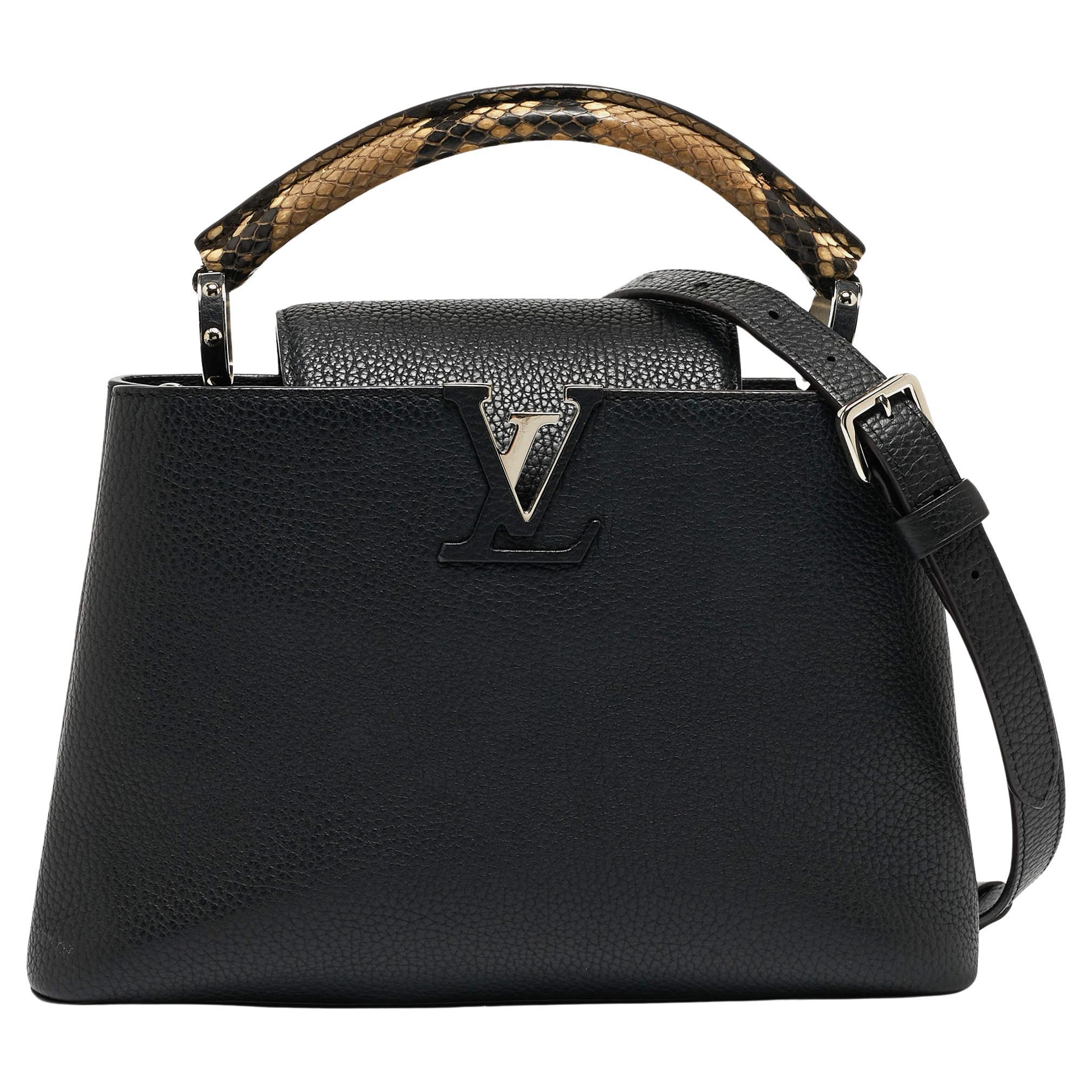 Louis Vuitton Black/Beige Taurillon Leather and Python Capucines BB Bag For Sale
