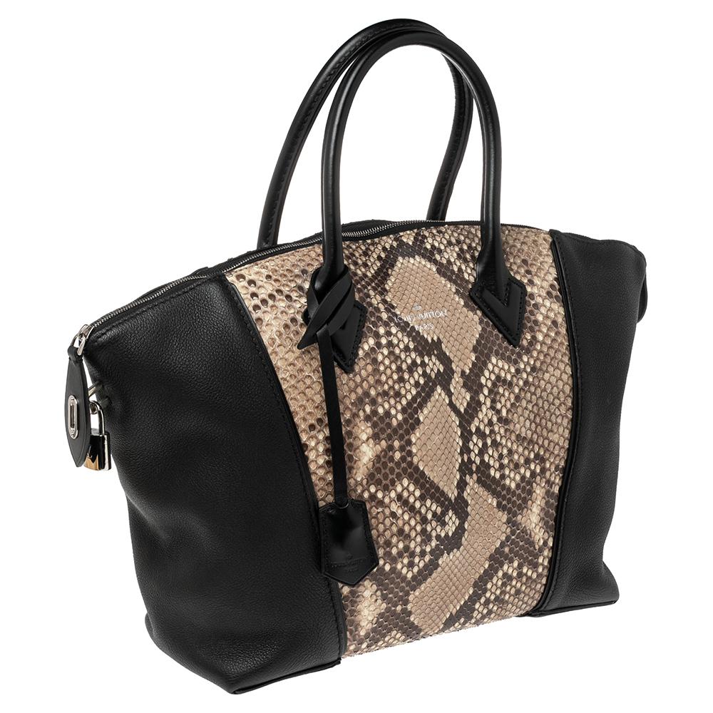 Women's Louis Vuitton Black/Beige Taurillon Leather and Python Soft Lockit PM Bag