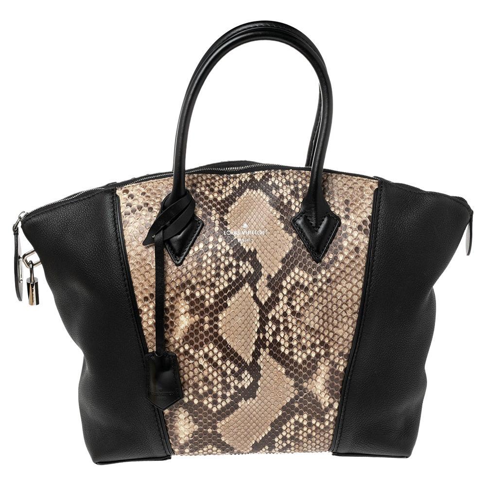 Louis Vuitton Black/Beige Taurillon Leather and Python Soft Lockit PM Bag