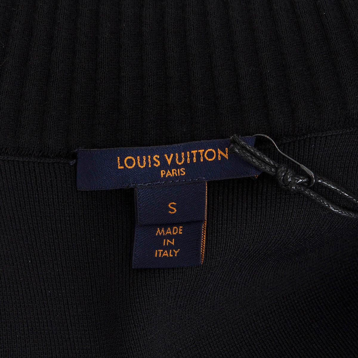 LOUIS VUITTON black BI MATERIAL KNIT DOWN Dress w RIBBED WAIST S For Sale 3
