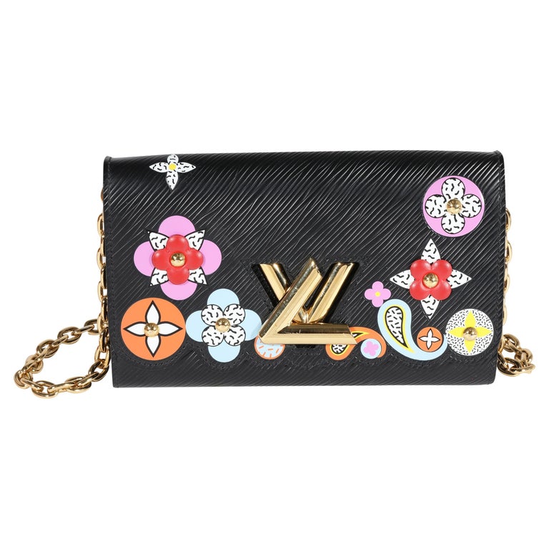 Louis Vuitton Black Blooming Flowers Epi Twist Chain Wallet For Sale at