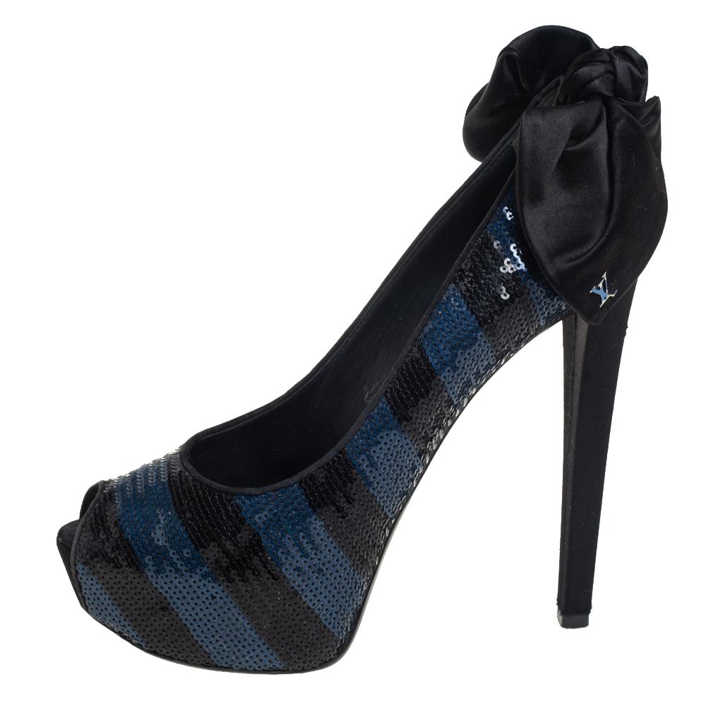 Louis Vuitton Black/Blue Fabric And Sequin Pumps Size 38 1