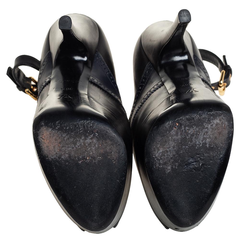 Women's Louis Vuitton Black/Blue Leather Ankle Strap Bootie Size 38.5